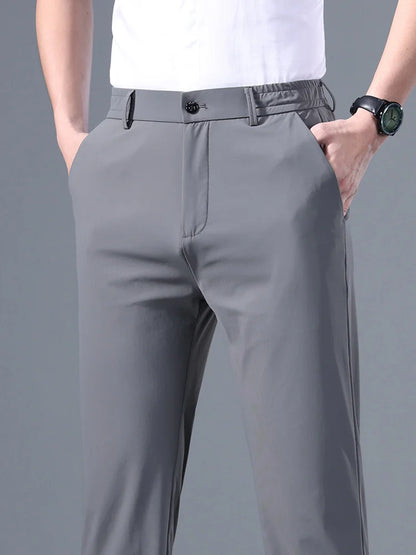 Men's Summer Stretch Suit Pants - Elastic Waist, Thin, Casual, Available in Black, Gray, Blue