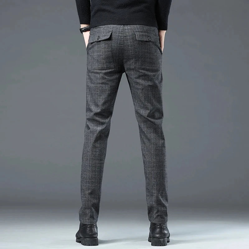 Spring Autumn Korea Business Men Pants Cotton Comfortable Elastic Plaid Casual Fashion Trousers Male Suit Pant