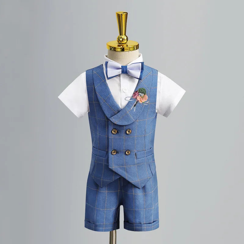 Child's Formal Vest Suit Set | Boys' Summer & Autumn Wedding Outfit | First Birthday & Performance Costume | Kids' Waistcoat & Shorts Clothing