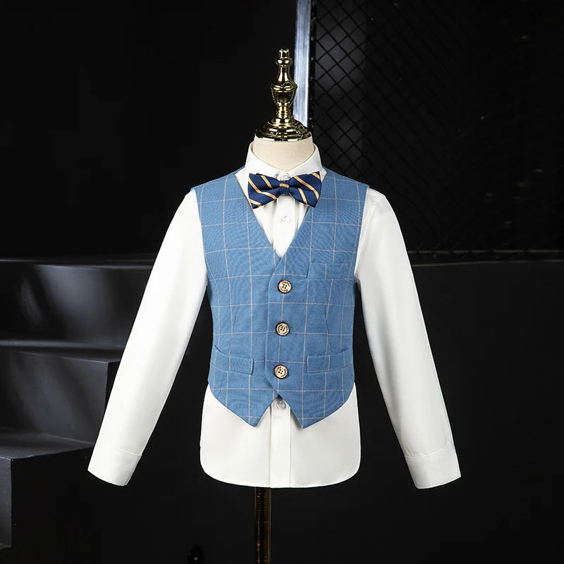 Boys' Wedding Suit | Kids' 4-Piece Formal Tuxedo Set with Blazer, Vest, Pants, & Bowtie | Children's Photography & Performance Costume