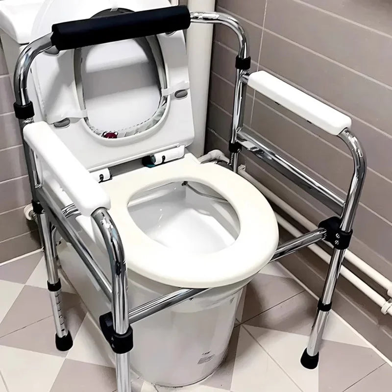 Portable Bedside Potty & Shower Chair for Adults – Foldable Bathroom Stool with Handrails