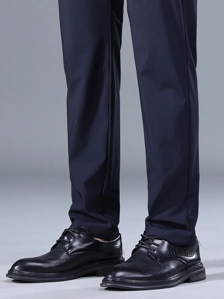 Men's Summer Stretch Suit Pants - Elastic Waist, Thin, Casual, Available in Black, Gray, Blue