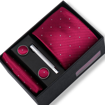 100% Silk Ties Gift Box Set – Designer Jacquard Necktie, Hanky, Cufflink, and Tie Clip for Men B61