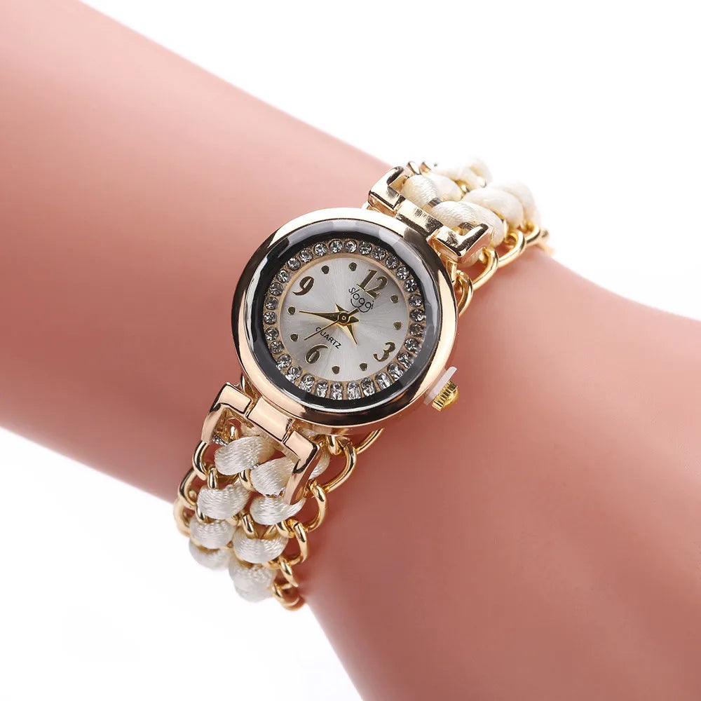 Women’s Knitting Rope Chain Quartz Wristwatch | Fashionable Simple Analog Watch with Sapphire Crystal White CHINA