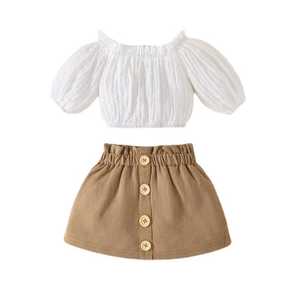 Newborn Baby Clothes Set 0-18 Months Off Shoulder shirt and skirt Summer Outfit Toddler Infant Clothing Suit For Kids Girl Khaki