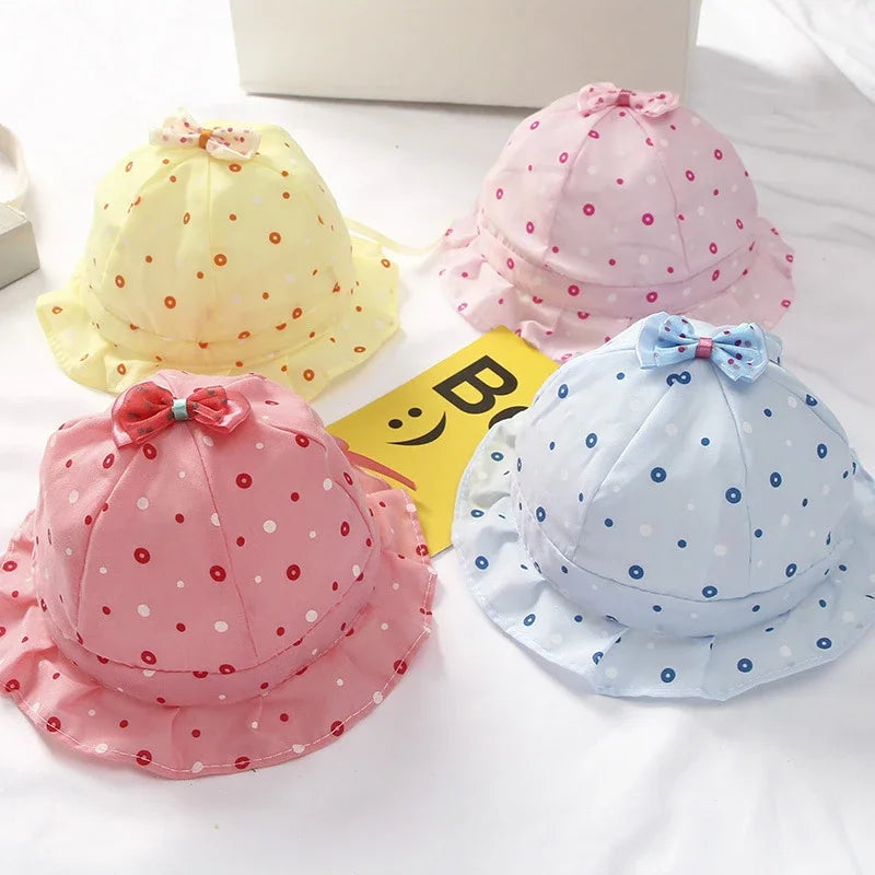 Spring/Summer Baby Girl Sun Hat Cute Dot Print Adjustable Neonatal Pink Hat Children's Headwear Accessories