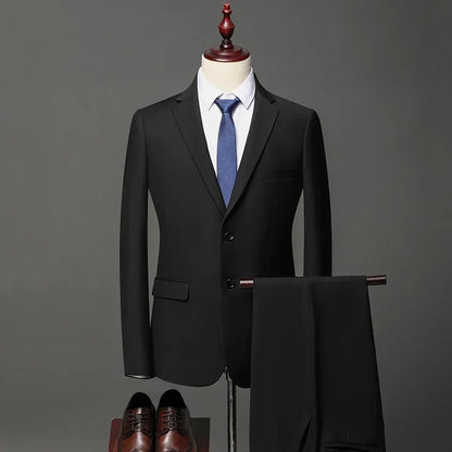 High-Quality Men's British Style Slim Suit - Business Casual Two-Piece Set (Blazer + Trousers)