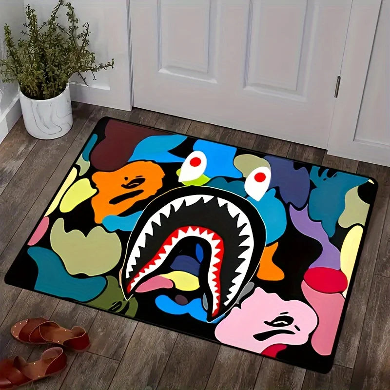 Camo Shark Face Area Rug | Non-Slip Washable Carpet for Kitchen, Living Room, Bathroom & Bedroom