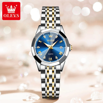 OLEVS 9931 Women’s Elegant Quartz Wristwatch | Stainless Steel Strap, Rhombus Mirror, Waterproof & Luminous Ladies Watch