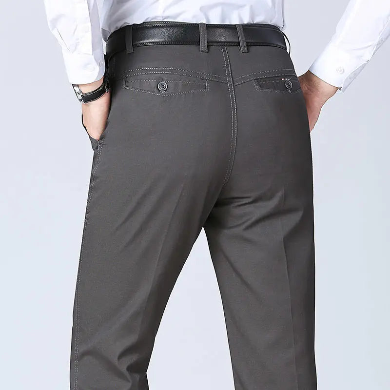 Summer Thin Pants Men's 100% Cotton Autumn Thick Trousers Fashion Brand Cargo Pants Smart Casual Solid Khaki Gray Suit Pant Grey-Thin