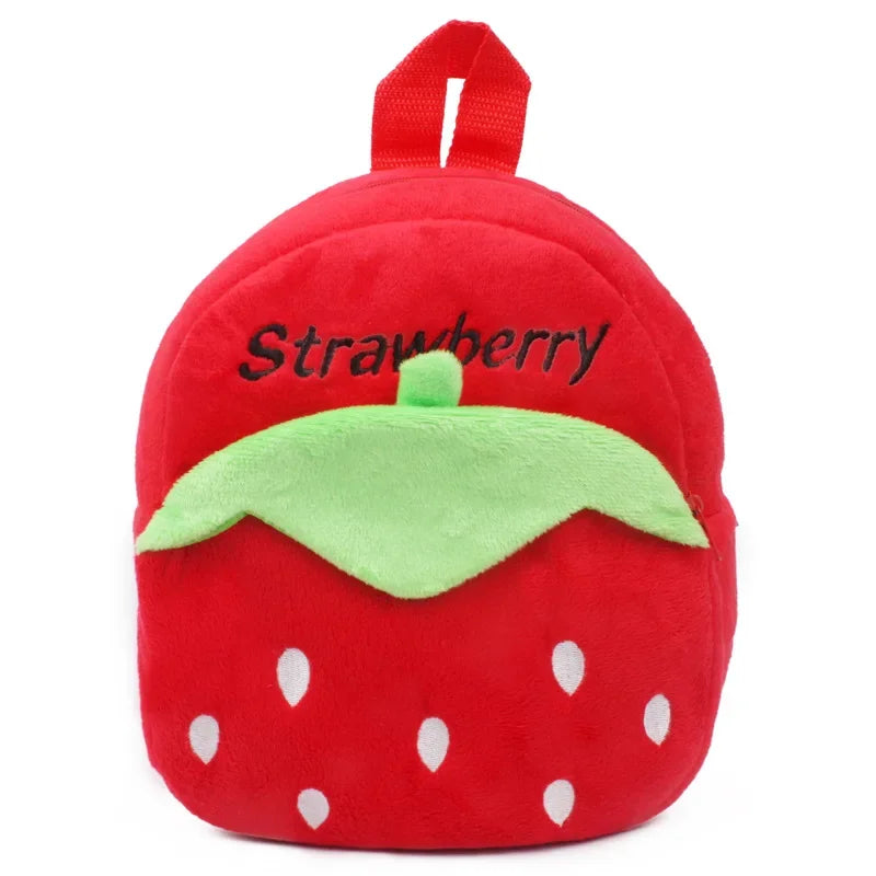 Cute Children School Bags 3D Cartoon Print Plush Kids Backpack Kindergarten Boys Girls Small Schoolbags Mini Backpack Red Strawberry