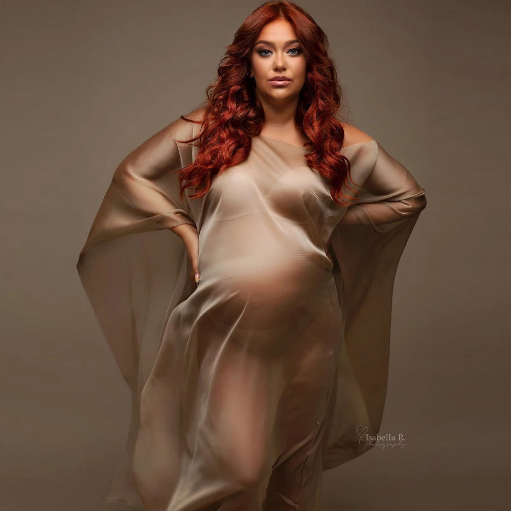 Maternity Photography Silk Gown Chiffon Cloak Dress for Baby Showers