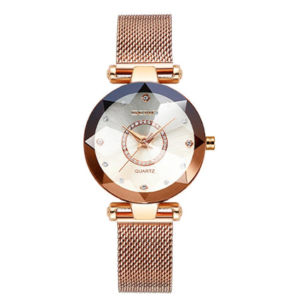 SENO Ocean Star Women Crystal Watch 2024 Top Brand Luxury Rose Gold Women Bracelet Watch for Ladies Wrist Watch Relogio Feminino mesh white