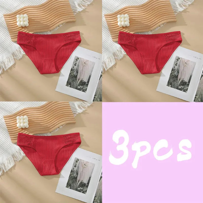 3pcs Solid Color Women's Sexy 100% Cotton Panties Women's Triangle Pants Women's Close Fitting Clothing Women's Underwear S34-3hongse CHINA | 3pcs