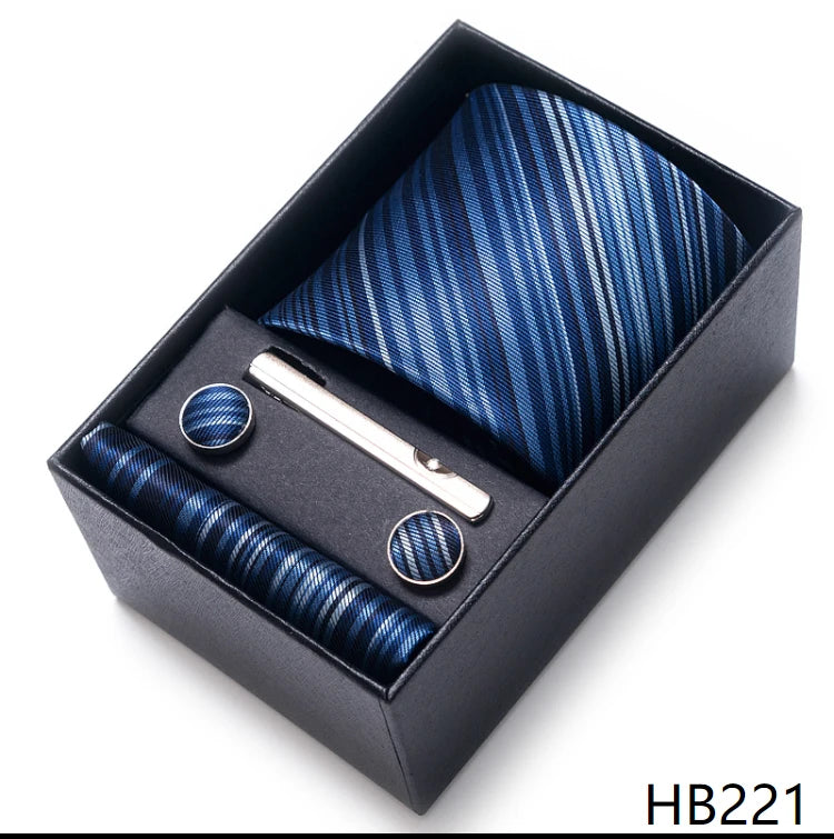 Mix Colors Wedding Gift Tie & Pocket Squares Set – 2023 New Style Necktie Box with Blue Paisley Design HB221