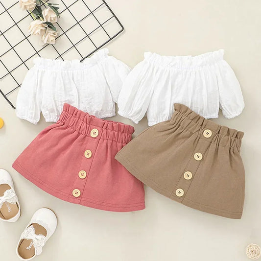 Newborn Baby Clothes Set 0-18 Months Off Shoulder shirt and skirt Summer Outfit Toddler Infant Clothing Suit For Kids Girl