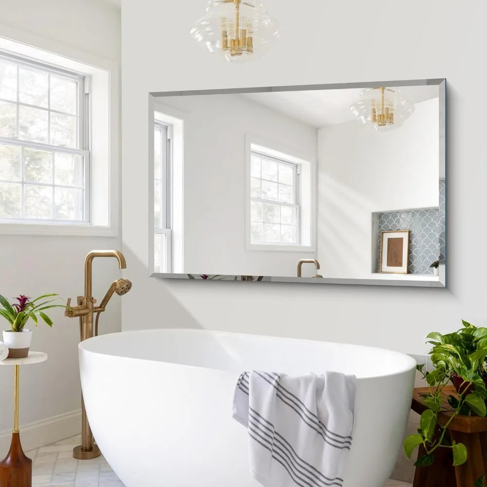 Beveled Bathroom Mirror, 36x55 Inch Large Bathroom Mirrors for Over Sink, Upgraded Shatterproof Beveled Frameless Vanity Mirror 36X55 United States