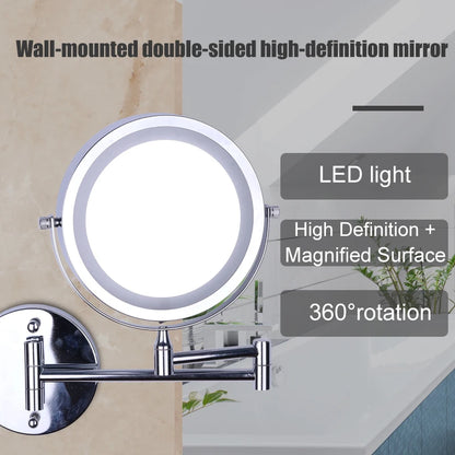 Wall Mounted Folding Arm Extend Bathroom Mirror With LED Light 10X Magnification Double Side Touch Dimming Makeup Mirrors