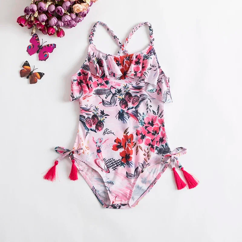 Girls Fancy One-piece Swimsuit 1-5Yrs Girl Sleeveless Swimming Wear 2023 Fashion Flower Swimwear For Children Summer Bathing 22