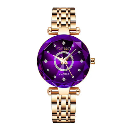 SENO Ocean Star Women Crystal Watch 2024 Top Brand Luxury Rose Gold Women Bracelet Watch for Ladies Wrist Watch Relogio Feminino purple