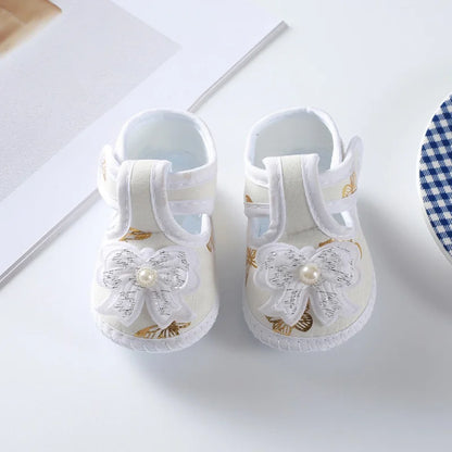 First Walkers Soft Sole Crib Newborn Toddler Shoes Baby Girl Shoes Cute Floral Bow Infant Baby Girls Shoes Non-slip Footwear B