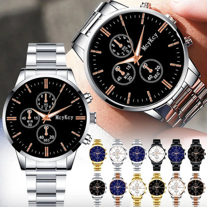 Men's Stainless Steel Wristband Watch Sport Chronograph Quartz WristWatch for men