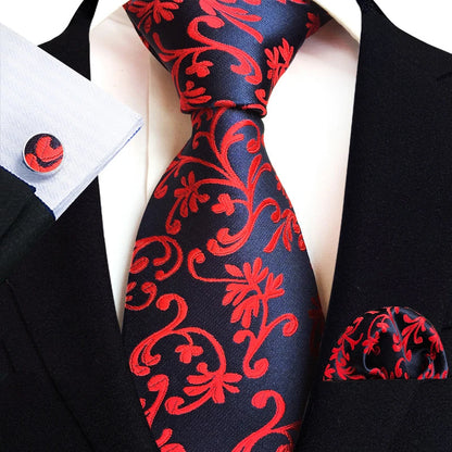 Men’s Paisley Three-Piece Suit Accessories Set – Tie, Square Scarf & Cufflinks TZ-E11