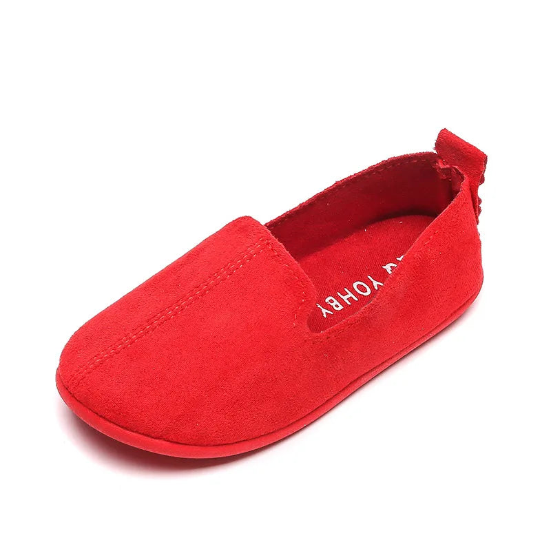 Children's Candy Color Casual Slip-On Loafers - Lightweight Leather Moccasins for Boys & Girls Red