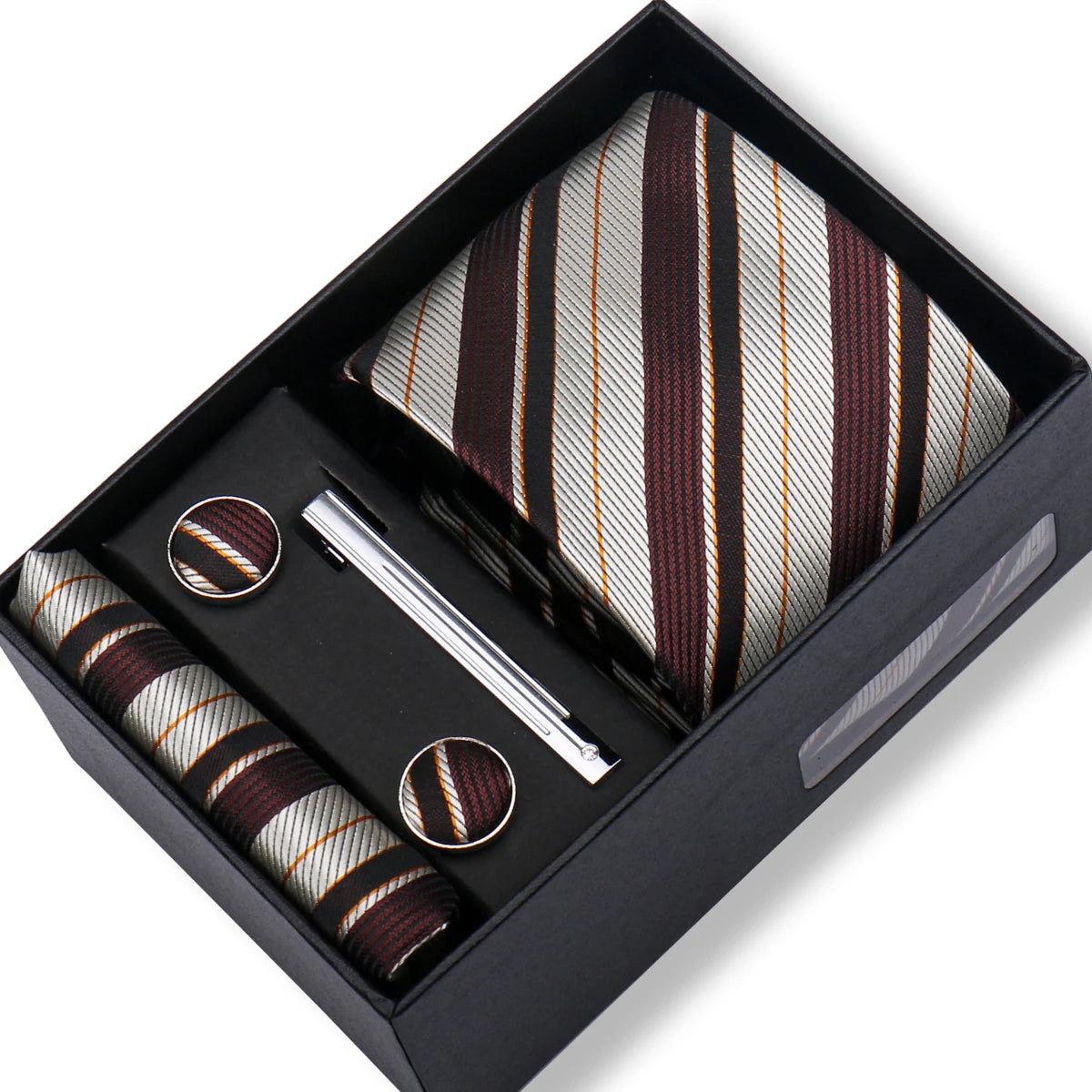 100% Silk Ties Gift Box Set – Designer Jacquard Necktie, Hanky, Cufflink, and Tie Clip for Men B15