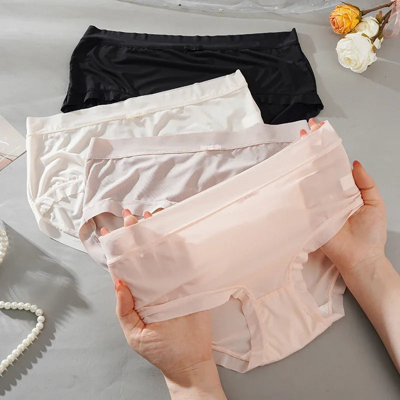 Women Panties Sexy Lingerie Ice Silk Quick Drying Briefs Female Seamless Underwear Solid Color Underpants Cool Panties