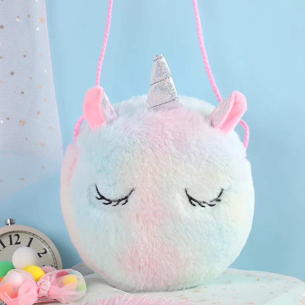 Fashion Children Girls Shoulder Bag Cute Unicorn Animals Messenger Bag Kids Keys Coin Purse Cute Princess Mini Handbag Plush Toy No.1