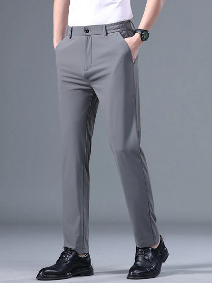 Men's Summer Stretch Suit Pants - Elastic Waist, Thin, Casual, Available in Black, Gray, Blue Gray