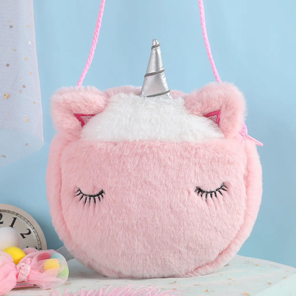 Fashion Children Girls Shoulder Bag Cute Unicorn Animals Messenger Bag Kids Keys Coin Purse Cute Princess Mini Handbag Plush Toy No.3