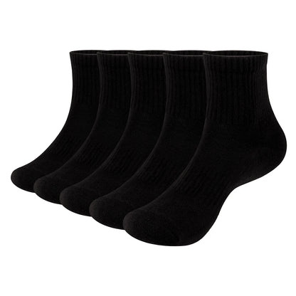 YUEDGE Mens Socks Cotton Cushioned Mid Crew Socks For Hiking Running Sport Work(5 Pairs / Pack) New Black