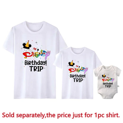 Disney Birthday Family Matching Shirts | Cotton Dad, Mom, Kids Tees & Baby Rompers | Funny Family Outfits for Special Occasions White-1pc