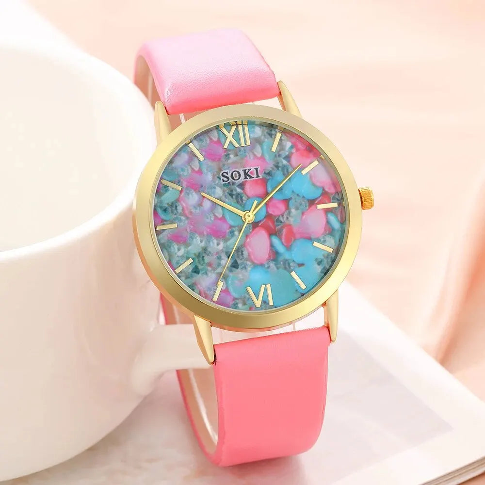 6PCS Luxury Women’s Watch Set with Ring, Necklace, Earrings, and Bracelet - Rhinestone Fashion