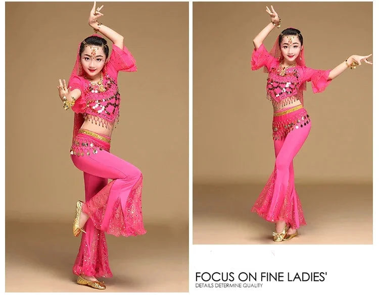 Girls' Oriental Indian Belly Dance Costume | Flared Trousers & Top Set for Performances