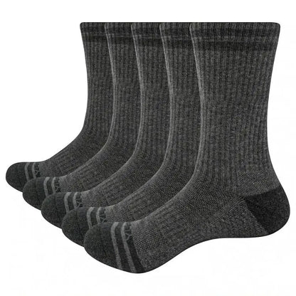 YUEDGE Mens Socks Cotton Cushioned Mid Crew Socks For Hiking Running Sport Work(5 Pairs / Pack) Grey XL(MEN 41-44 EU)