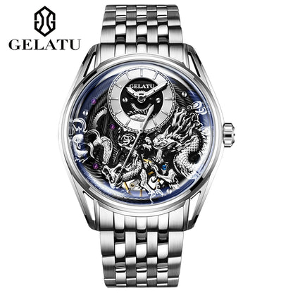 GELATU 6018 Men's Dragon Mechanical Watch Sapphire Luxury Brand WHITE United States