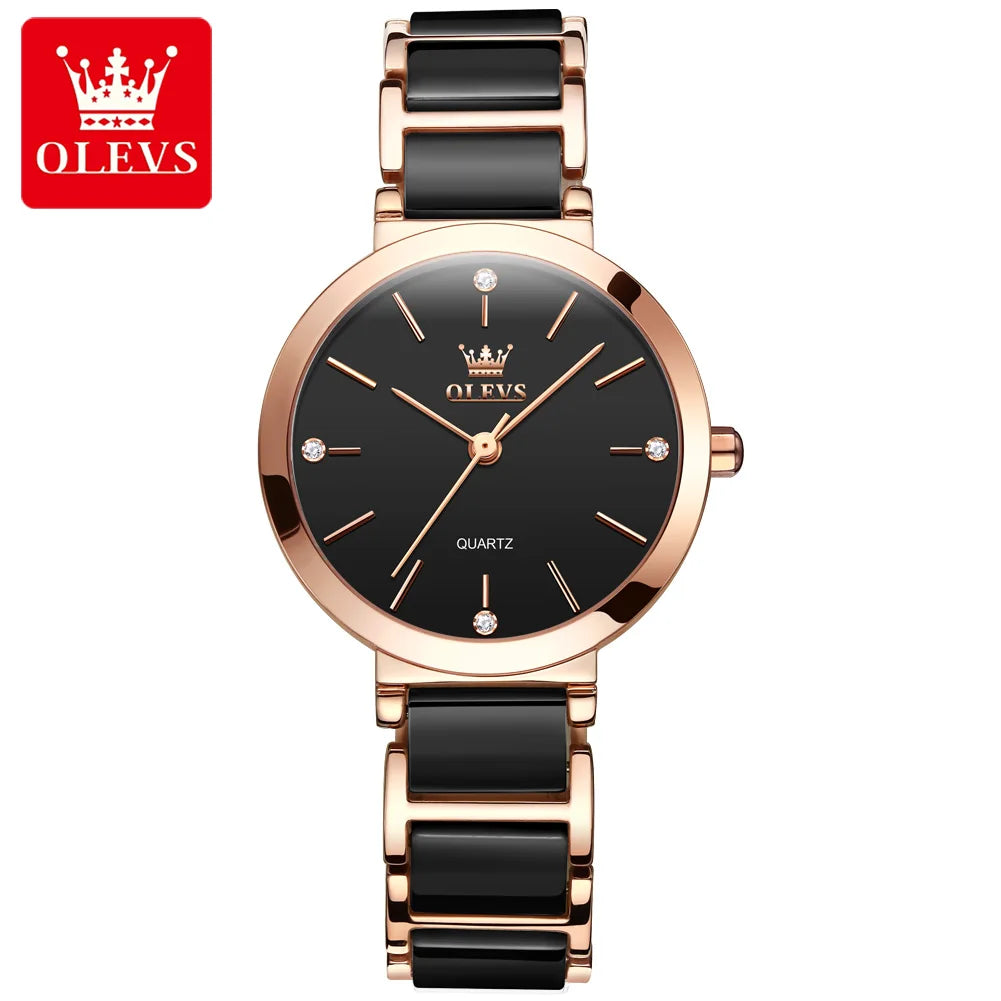 OLEVS Rose Gold Square Women's Watch | Luxury Quartz Wrist Watch, Ceramic Band, Water Resistant black CHINA No