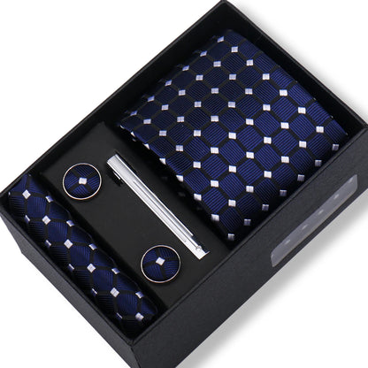 100% Silk Ties Gift Box Set – Designer Jacquard Necktie, Hanky, Cufflink, and Tie Clip for Men B11