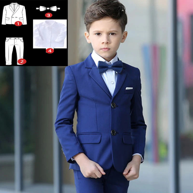 Boys' Formal Suit for Weddings: White Party Blazer, Pants, Baptism Outfit, and Teen Prom Tuxedo Set. Coat Shirt Pants Tie 1