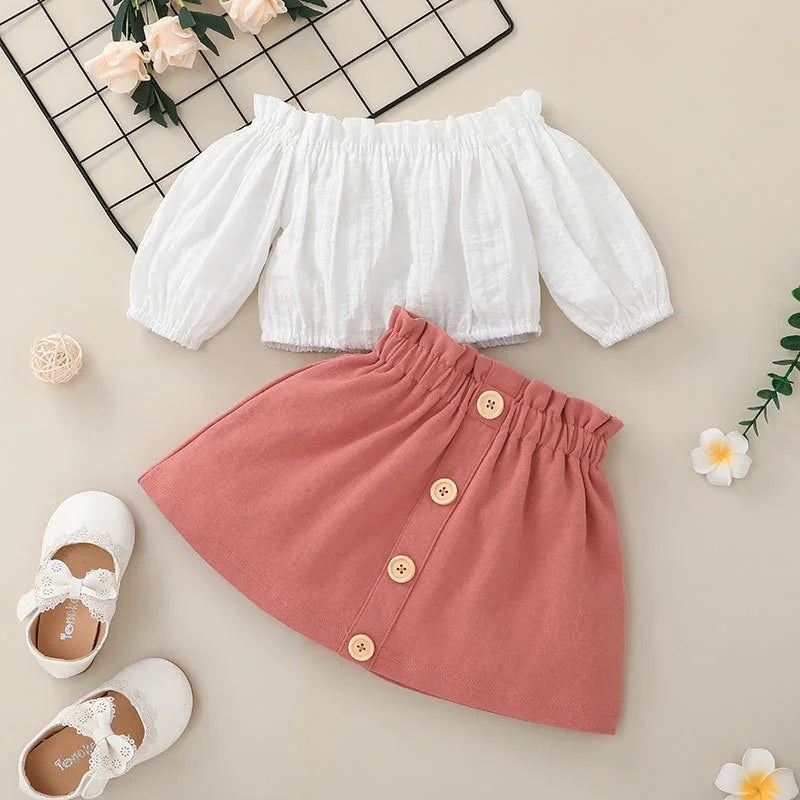 Newborn Baby Clothes Set 0-18 Months Off Shoulder shirt and skirt Summer Outfit Toddler Infant Clothing Suit For Kids Girl