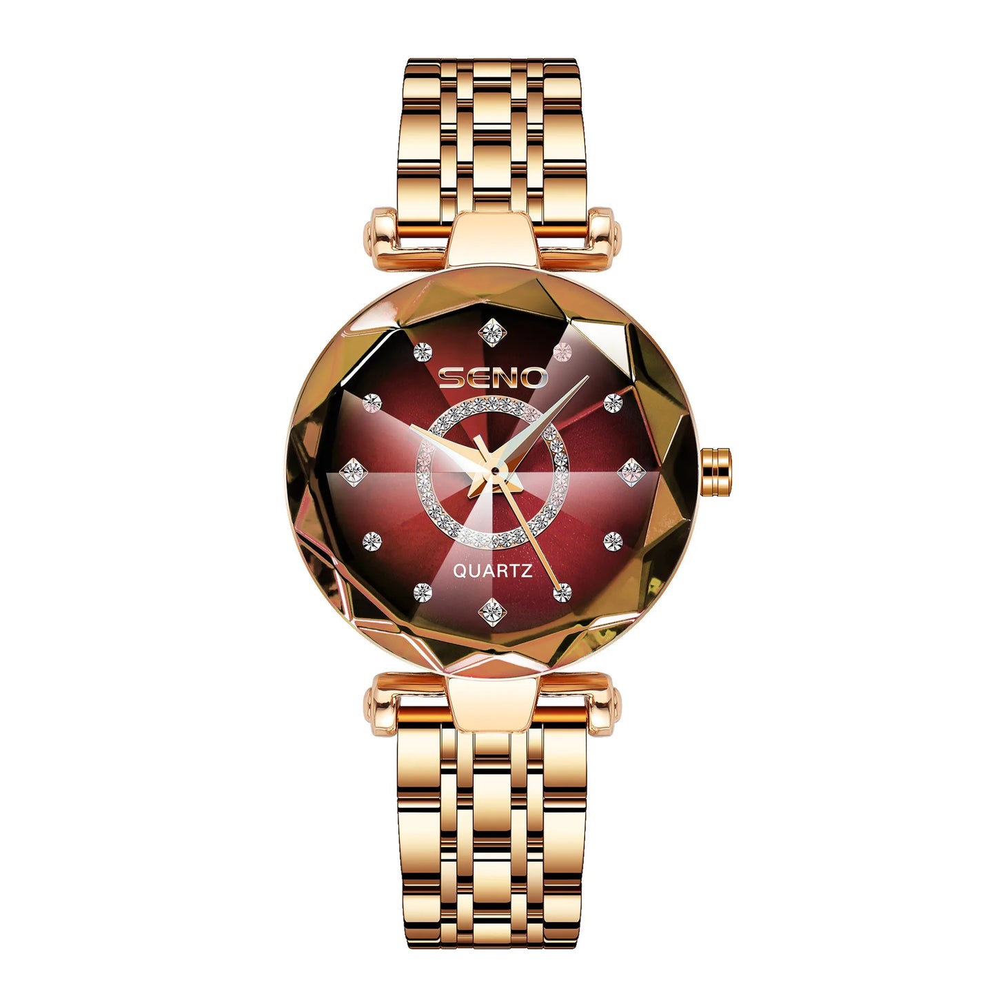 SENO Ocean Star Women Crystal Watch 2024 Top Brand Luxury Rose Gold Women Bracelet Watch for Ladies Wrist Watch Relogio Feminino red