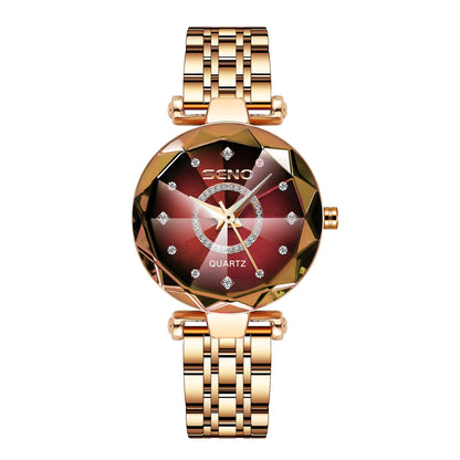 SENO Ocean Star Women Crystal Watch 2024 Top Brand Luxury Rose Gold Women Bracelet Watch for Ladies Wrist Watch Relogio Feminino red