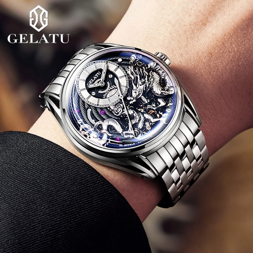 GELATU 6018 Men's Dragon Mechanical Watch Sapphire Luxury Brand