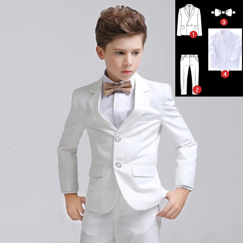 Boys' Formal Suit for Weddings: White Party Blazer, Pants, Baptism Outfit, and Teen Prom Tuxedo Set. Coat Shirt Pants Tie 2