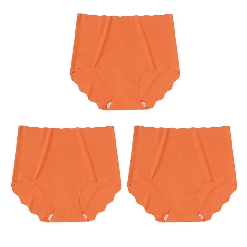 3Pcs/set Invisible Panties Women Seamless Briefs Female Underpants Ultra-thin Underwear High Rise Panties Solid Comfy Lingerie 3PCS ORANGE 3pcs