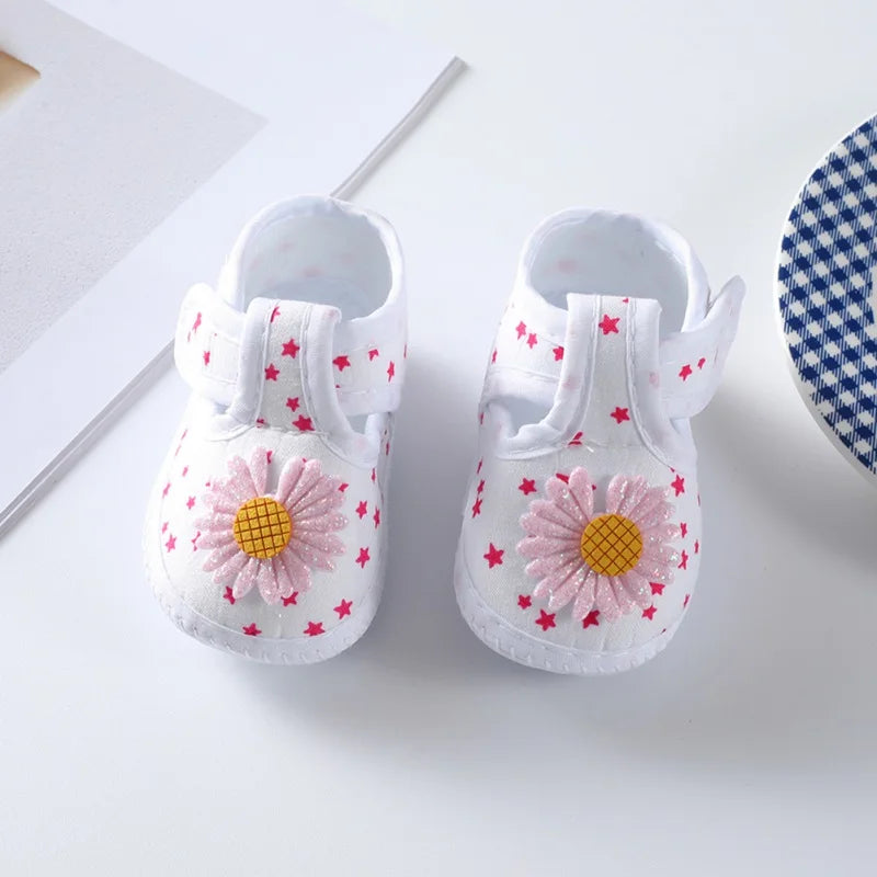 First Walkers Soft Sole Crib Newborn Toddler Shoes Baby Girl Shoes Cute Floral Bow Infant Baby Girls Shoes Non-slip Footwear A