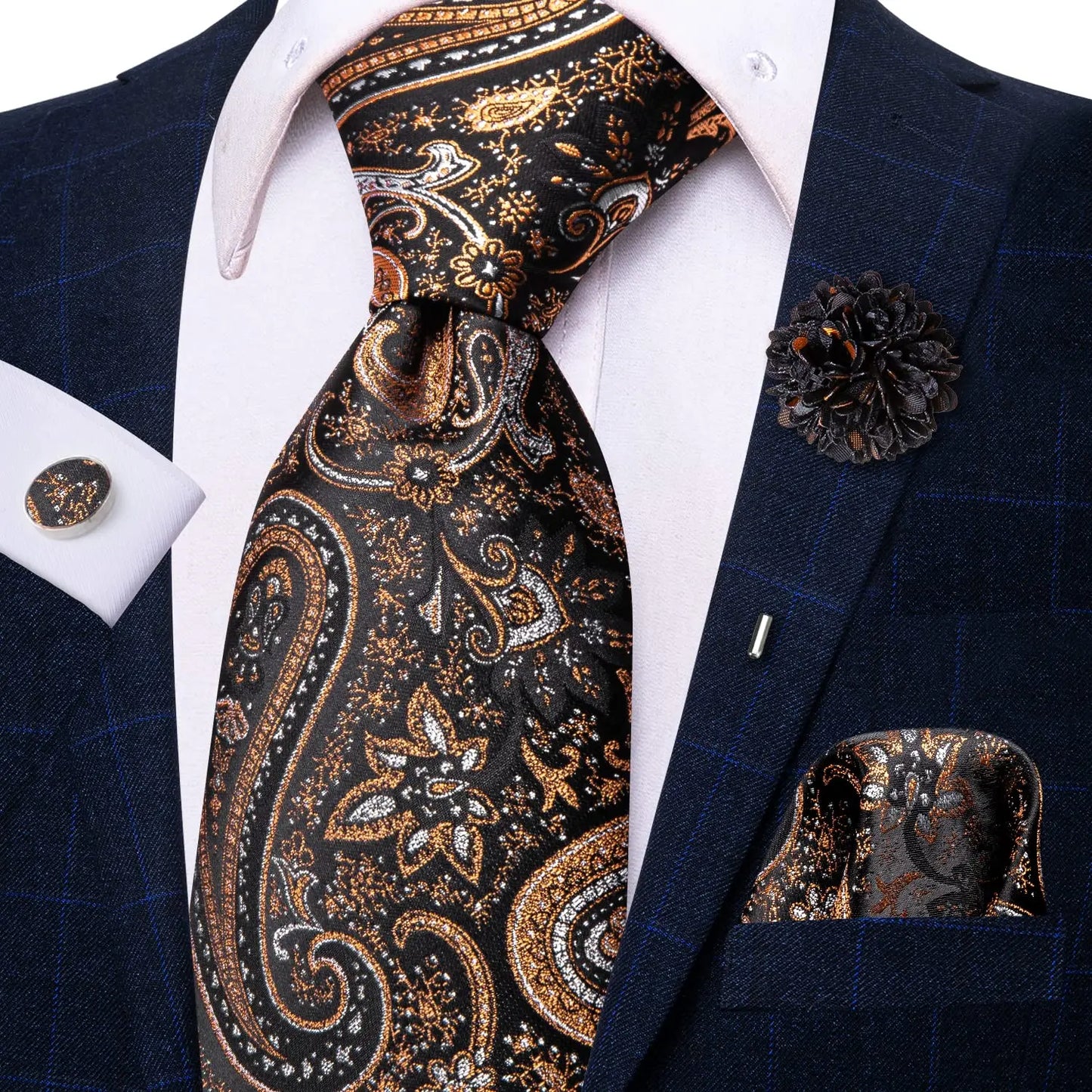 Paisley Pink Necktie With Brooch Silk Elegent Wedding Tie For Men Handky Cufflink Fashion Business Party Hi-Tie Designer N-3770-XH-0063